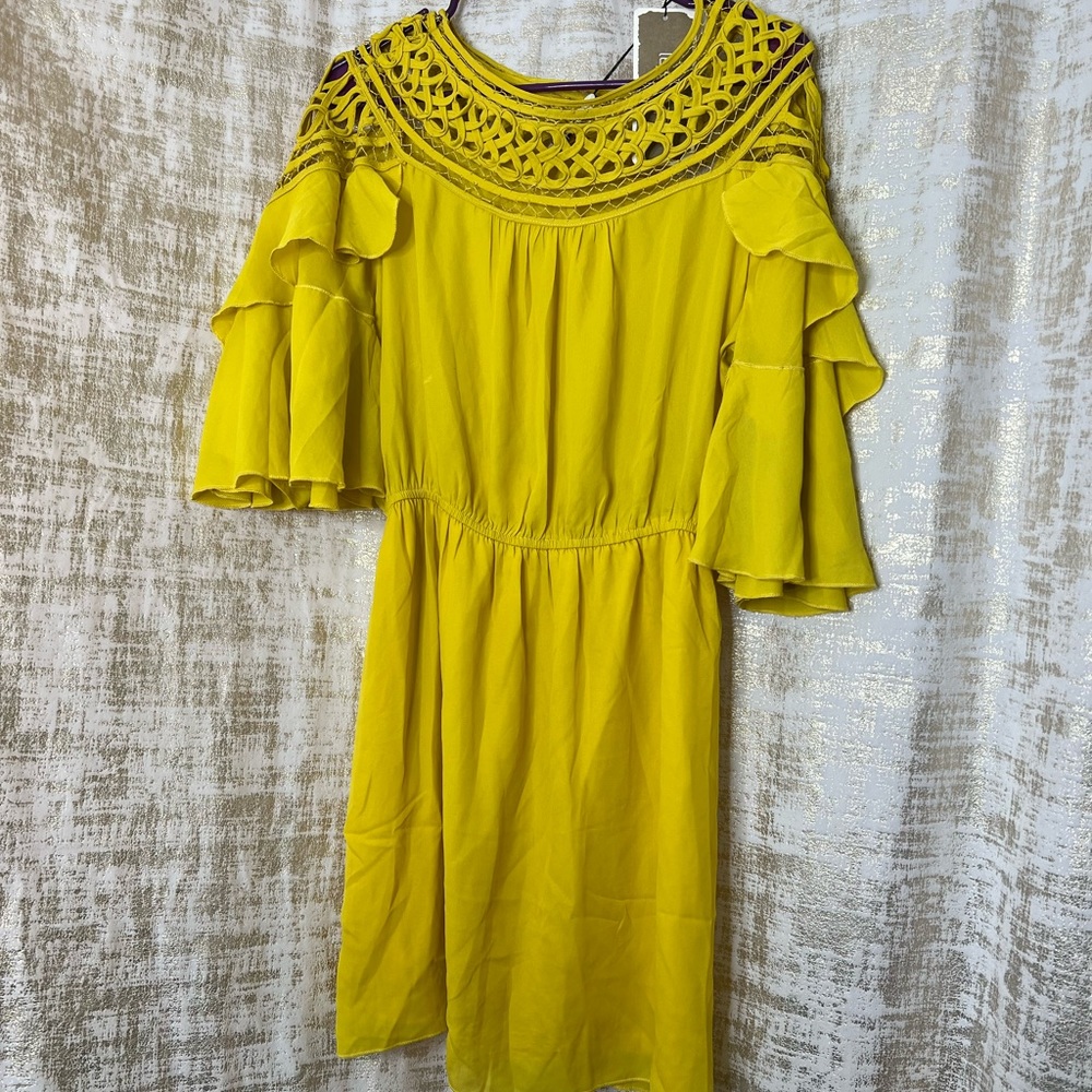 Flowy Boho Boutique Citron-y Mustard-y Yellow Dress w/ Intricate Cut Outs 🌞